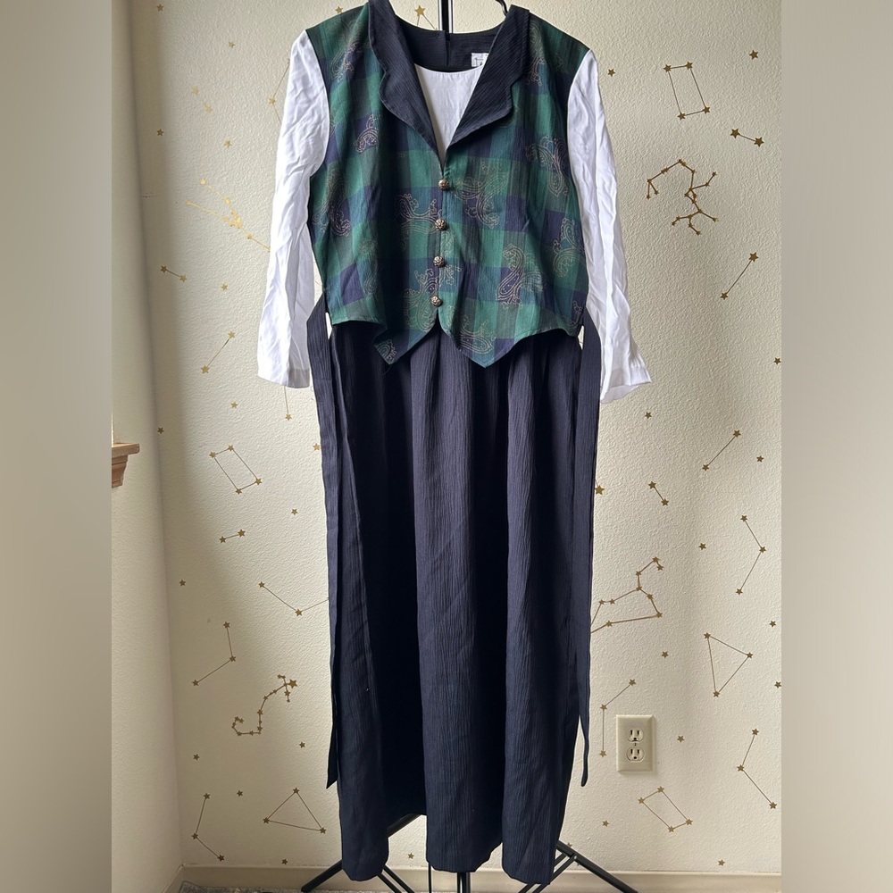 Vintage Miss Dorby Long Sleeve Midi Dress w/Plaid, Paisley, Waist Tie